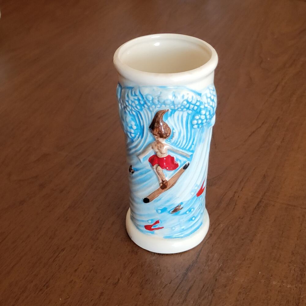Vintage Trader Dick’s Topless Surfer Girl Hang Ten Tiki Mug Cup Nugget Reno